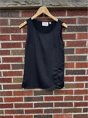 Linea Black Scoop Neck Chiffon Vintage Tank Top